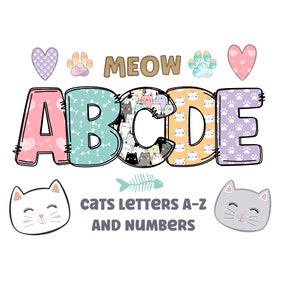 Chats clipart lettres 300dpi transparent png. 5 styles de lettres de l'alphabet A-Z. Lettres capitales. Police princesse
