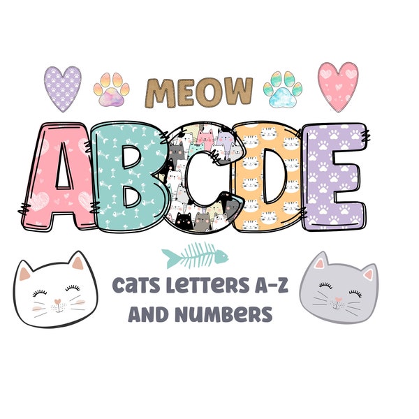 Cats clipart letters 300dpi transparent png. 5 styles of alphabet letters A-Z. Uppercase letters. Princess font