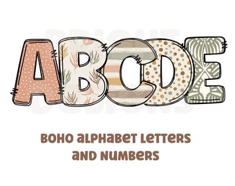 Boho clipart letters 300dpi transparent png. 5 styles of alphabet letters A-Z. Uppercase letters and numbers