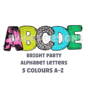 Letras brillantes de imágenes prediseñadas de fiesta 300 ppp png transparente. 5 estilos de letras del alfabeto A-Z. Letras mayúsculas
