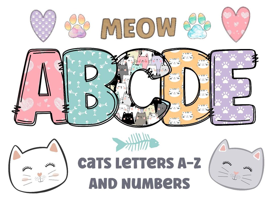 Cats Clipart Letters 300dpi Transparent Png. 5 Styles of - Etsy
