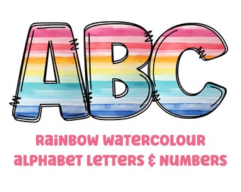 Rainbow watercolor alphabet png clipart letters 300dpi transparent png. 1 set of alphabet letters A-Z. Uppercase letters and numbers
