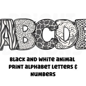 Lettere clipart alfabeto stampa animalier in bianco e nero 300dpi png trasparente. 5 stili di lettere dell'alfabeto dalla A alla Z. Lettere maiuscole
