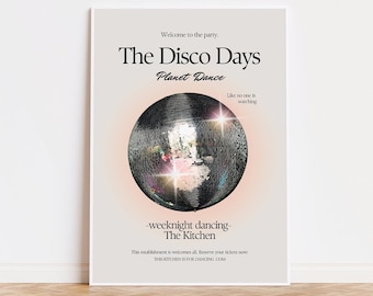 Kitchen Disco Ball Print, This Kitchen is for Dancing, Retro Mirror Ball, Magazine Wall Decor, Trendy Art, Disco Poster, Aesthetic Art