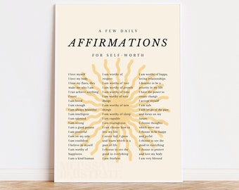 Retro Wall Art, Mid Century Modern, Daily Affirmations, Self Love Poster, Home Decor, Self Worth Print, Gift For Her, Digital Download