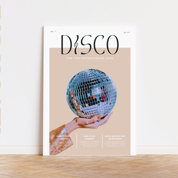 Magazine Disco Ball Print, Retro Mirror Ball, Newspaper Wall Decor, Trendy Art, Disco Poster, Aesthetic Art, 70's Print, Y2K Art