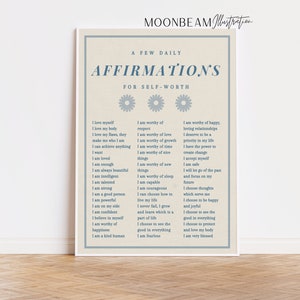 Retro Wall Art, Daily Affirmations, Self Love Poster, Self Worth Print, Vintage Inspired