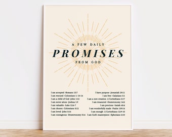 Retro Wall Art,  Daily Affirmations, Promises from God, Biblical Affirmations, Christian Self Love Poster, Mid Century Modern, Gift For Her