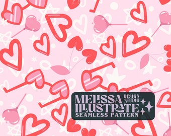 Cute Valentines Pattern Pink and Red Seamless Repeat Pattern for Fabric Sublimation