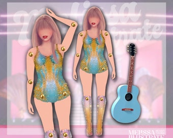 Taylor Eras Tour Inspired Doll, Paper Doll, Lover Inspired Doll, Digital Paper Doll, Blue and Gold Lover, Swiftie Gift