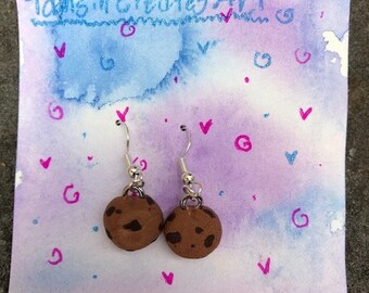 Cookie Earrings, Chocolate Chip Cookie Earrings, Clay Chocolate Chip Cookie, Clay cookie earrings