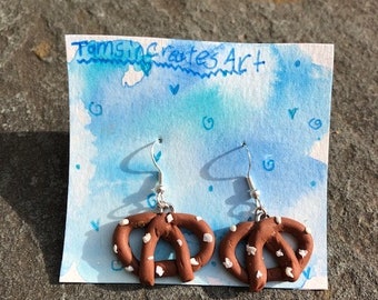 Pretzel Earrings, Soft Pretzel Earrings, Clay Pretzel Earrings, Dangle Pretzel Earrings, Dangle Soft Pretzel Earrings