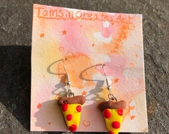 Pizza Earrings, Clay Pizza Earrings, Polymer Clay Pizza Earrings, Pizza Dangle Earrings, Pizza Slice Earrings