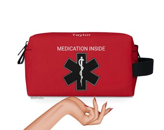 Medical Toiletry Bag, Medicine Pouch, Size 7.5"x4", 4 Color Options, Travel Case Personalized Gift