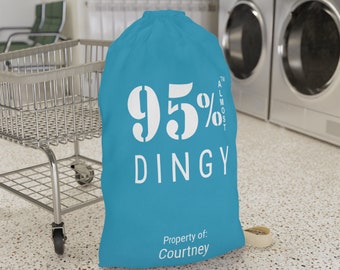 Laundry Bag "95% Almost" Dingy, Size 18"x29" & 28"×36", Camp Travel Hamper | College Dorm Clothes Organizer | Personalized Name Gift