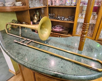 Trombón deslizante vintage Orpheus Kyiv, Ucrania, Unión Soviética, latón rosa, 1982, n.° 54