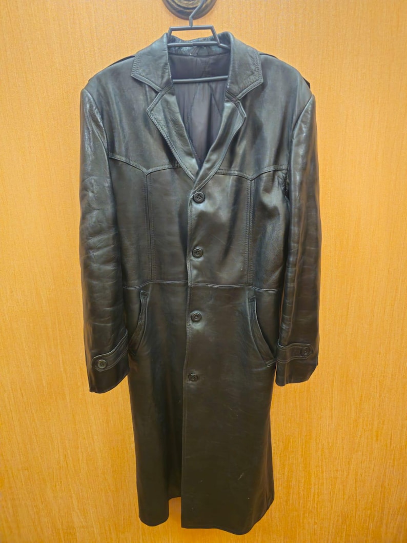 Vintage Herren Ledermantel aus den 1970er Jahren, Kommandant, KGB NKVD - Zweiter Bild 1
