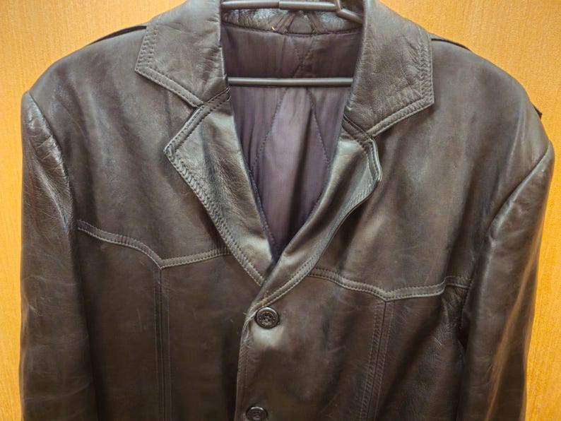 Vintage Herren Ledermantel aus den 1970er Jahren, Kommandant, KGB NKVD - Zweiter Bild 4