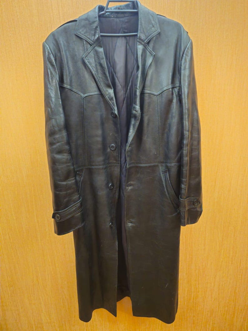 Vintage Herren Ledermantel aus den 1970er Jahren, Kommandant, KGB NKVD - Zweiter Bild 2