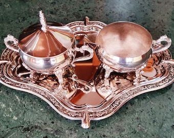 Cupronickel Melchior Set Sugar Bowl and Cream Bowl on an Elegant Rich Tray, 1990s