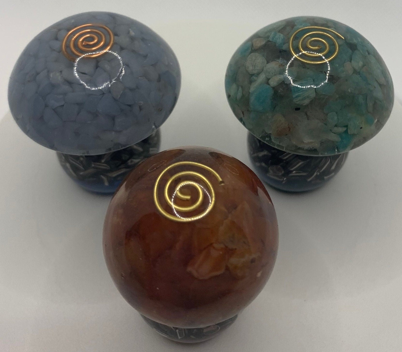 Set of 3 Mushroom Orgone Generators, Carnelian, Angelite, Amazonite Etsy