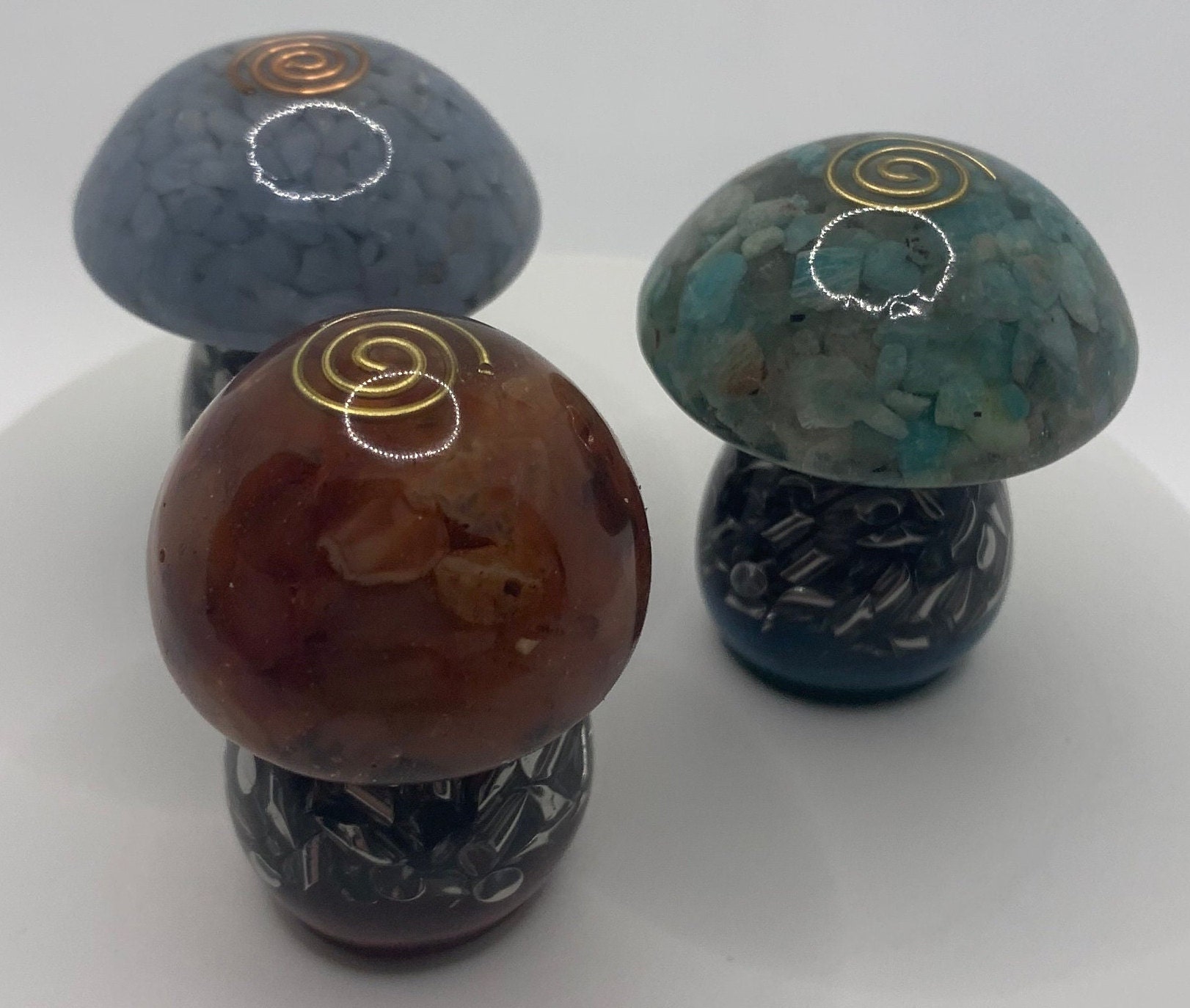 Set of 3 Mushroom Orgone Generators, Carnelian, Angelite, Amazonite Etsy