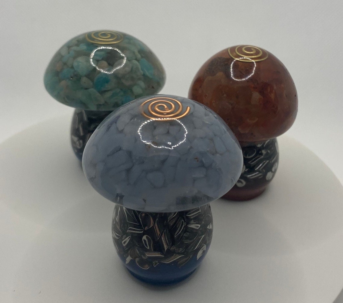 Set of 3 Mushroom Orgone Generators, Carnelian, Angelite, Amazonite Etsy