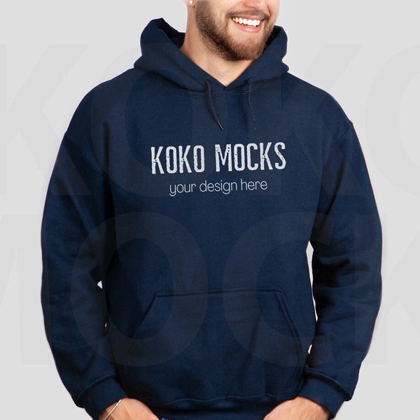 Navy 18500 Hoodie Mockup | Gildan Sweatshirt Mockup | Men Mockup | Male Model Mockup | Kokomocks