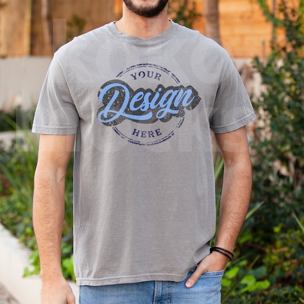 Grey Comfort Colors 1717 Mockup | Male Model Mockup | CC T-shirt Mockup | Kokomocks