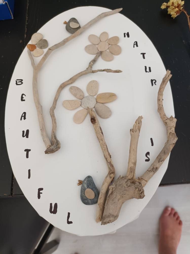 Original Natural Painting In Pebbles With Inscriptions Etsy