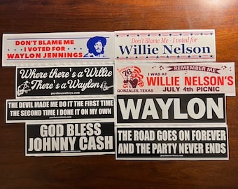 Waylon Jennings Willie Nelson Johnny Cash Vintage Inspired Texas Country Bumper Sticker Pack