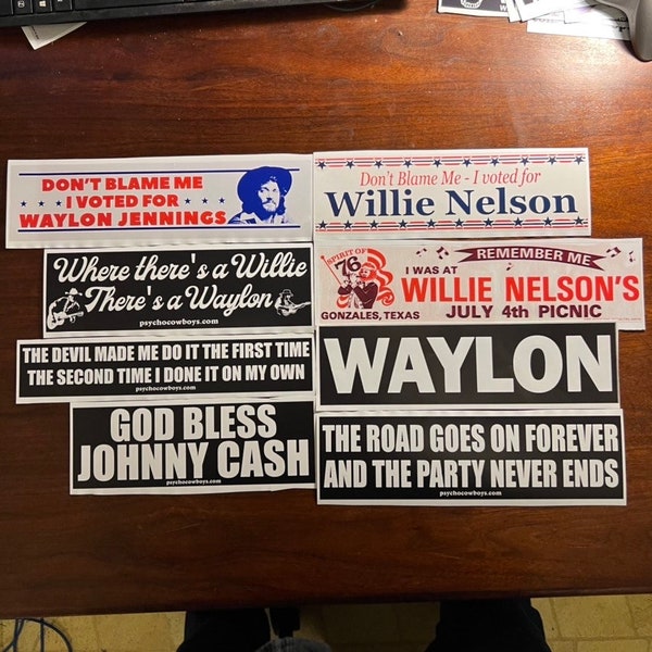 Waylon Jennings Willie Nelson Johnny Cash Vintage Inspired Texas Country Bumper Sticker Pack