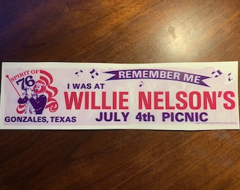 Willie Nelson's 4th of July Picnic Vintage Bumper Sticker Waylon Texas Country