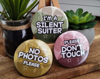 Fursuiter Buttons | 58mm | Silent Suiter, Keine Fotos, Nicht Anfassen | Furry Fandom, Conventions, Treffen, Fursuit Walks