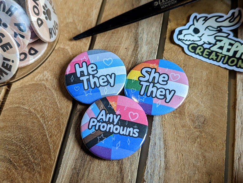 Personalized Pronouns Button 37mm He She They It Any - Etsy