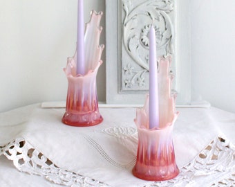 Vintage Fostoria Swung Glass Opalescent Glass Candle Holder Vase