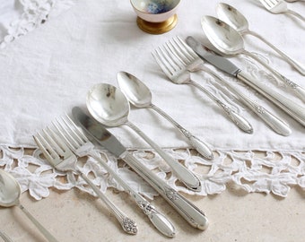 Vintage Silver Plated Cutlery Set Mixed Art Deco patterns silverware Service for 4 8 0r 12