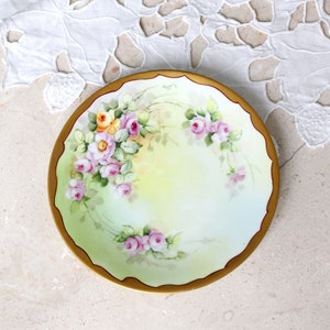 Limoges Cabinet Plate Hand painted Wild Roses Uno Favorite Selb Bavaria Signed 1912