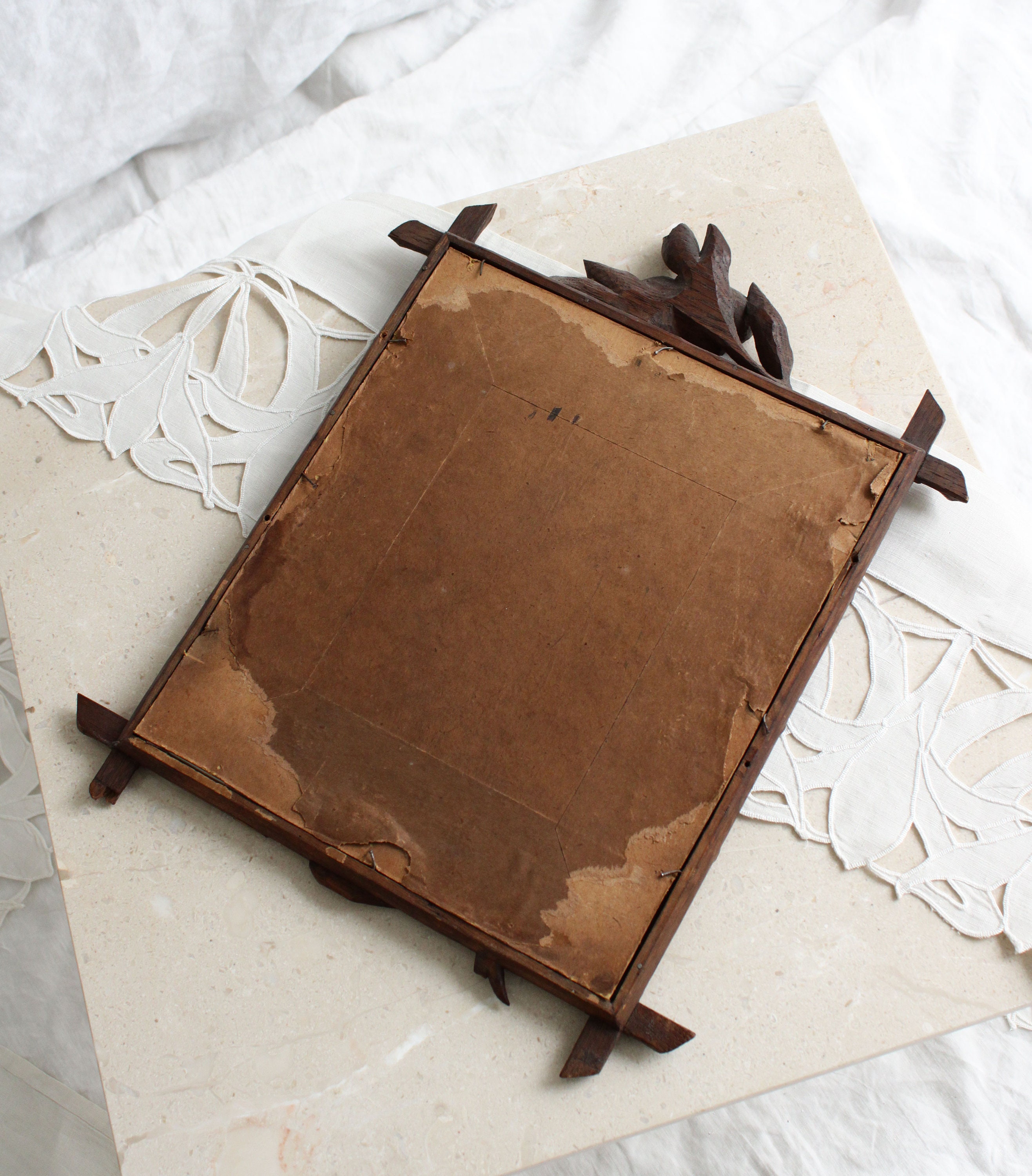 Antique French Black Forest Carved Picture Frame Large Wood