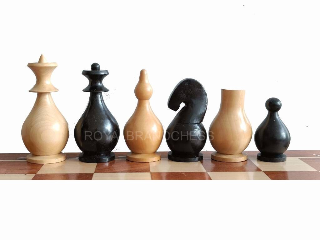 Combo of Reproduced 90s French Chavet Championship Tournament Chess Pieces  V2.0 in Ebonized / Box Wood 