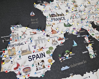 Illustrated Europe Travel Map: Push Pin Canvas or Poster