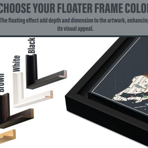 The framing options of the USA Map. All of them are from wood, but it can be a natural color, brown, white or black. In The left part the is a framed USA map.