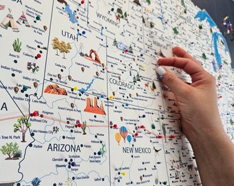 Illustrated USA Travel Map – National Parks, Landmarks, Push Pin Canvas