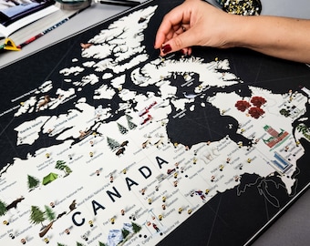 Framed Canada Travel Map: Push Pin Adventure Tracker, 16x20 Canvas