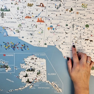 Personalized USA Travel Map - Custom National Parks Map - Push Pin Map - Illustrated Travel Art - Framed Canvas - Unique Gift Idea