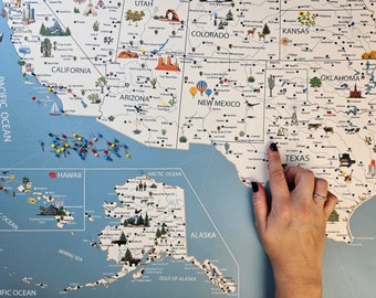 Personalized USA National Parks Push Pin Travel Map - Framed Canvas