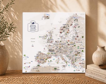 Europe Travel Map Push Pin Canvas, Personalized Map, Travel Tracker Wall Art, Anniversary Gift for Couple