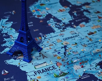 Europe Travel Map: Illustrated Push Pin Canvas or Poster