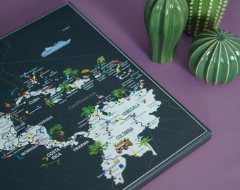 Framed Push Pin Travel Map: Central America, Caribbean (16x20 Canvas)