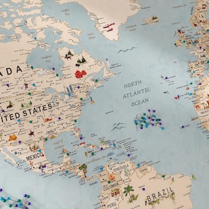 World Map Push Pin Travel Map, Personalized World Map Canvas, Travel Tracker Wall Art, World Map with Pins, Gift for Traveler